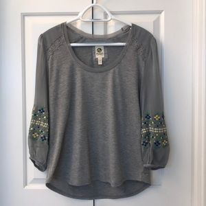 Anthro Top Sheer, Embroidered Sleeves CURRENT